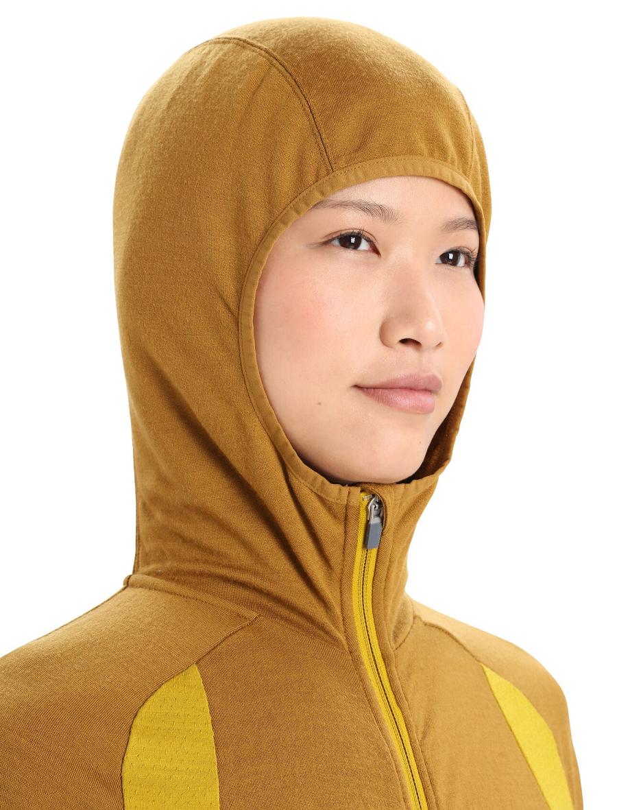 Women's Icebreaker ZoneKnit™ Merino Long Sleeve Zip Hoodie Clove / Silent Gold | CA 1274HAPK